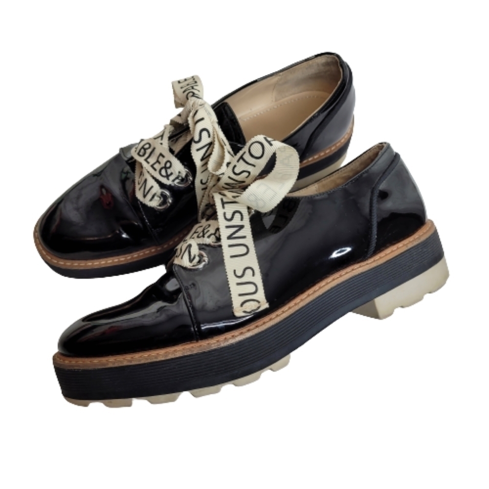 Zara Black Patten Leather Stack Shoes - Picture 2 of 15